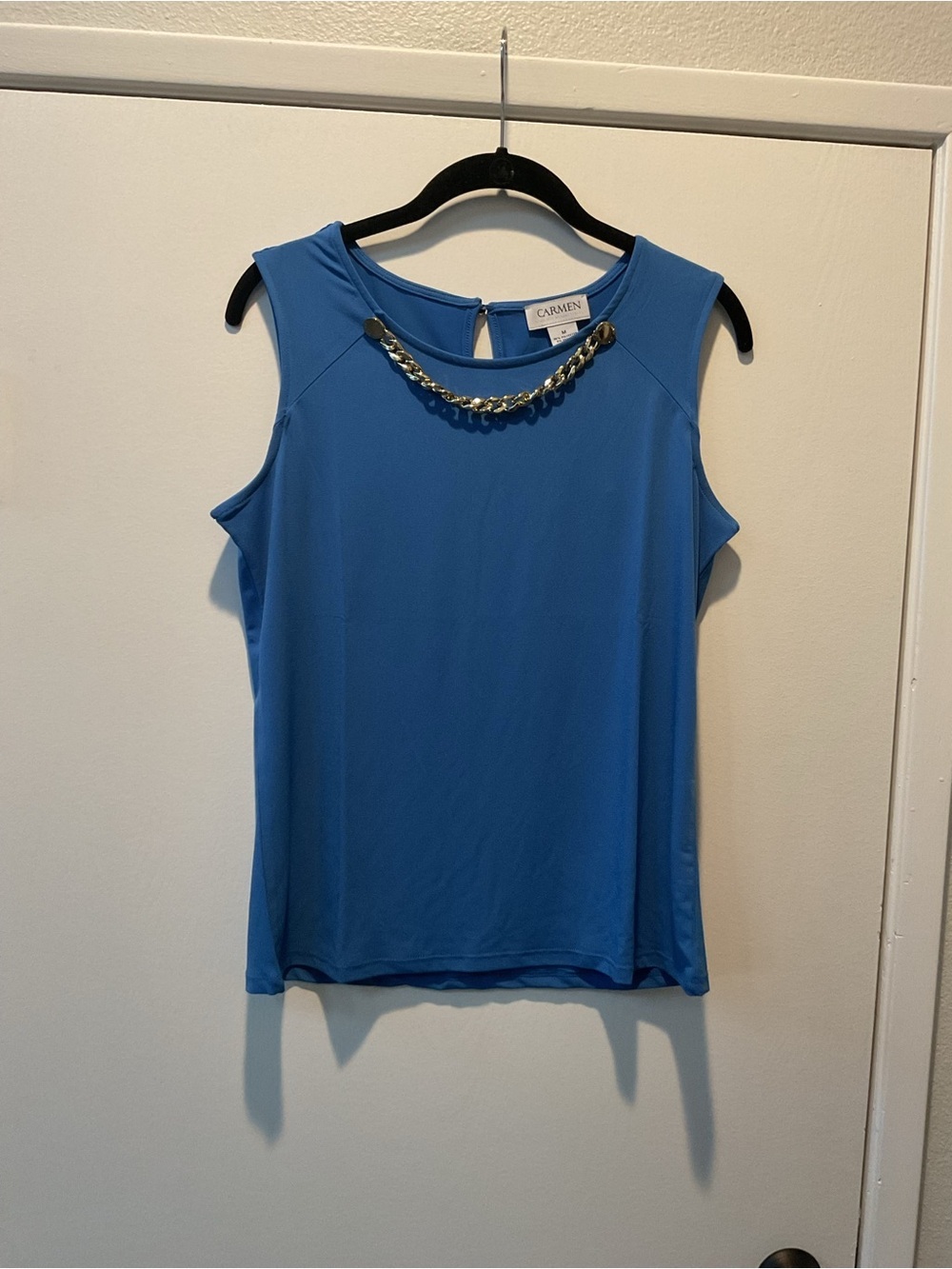 Carmen Marc Valvo Bright Blue Sleeveless Top with Chain Detail